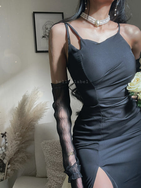 fatale maxi dress in midnight black Femme Fatale Black Dress – bybellum